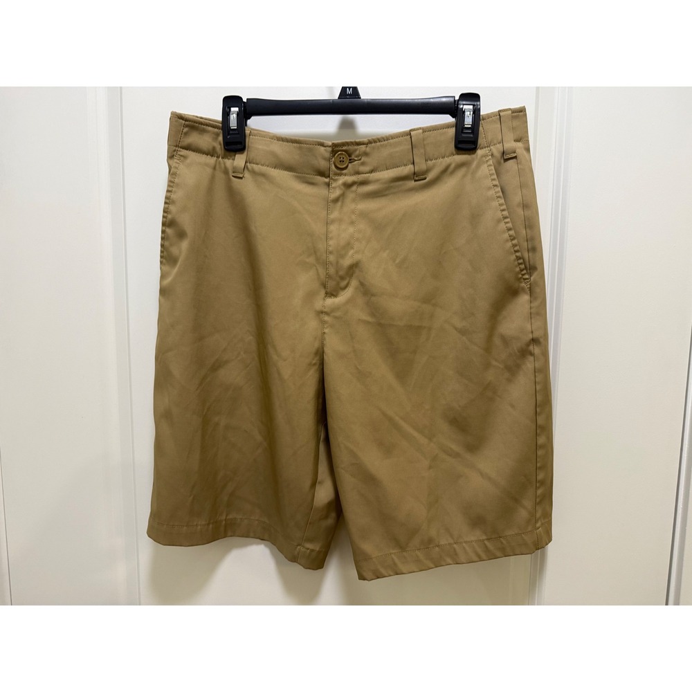 BCG Mens Golf Shorts Khaki Tan Size 32W Flat Front Performance Activewear